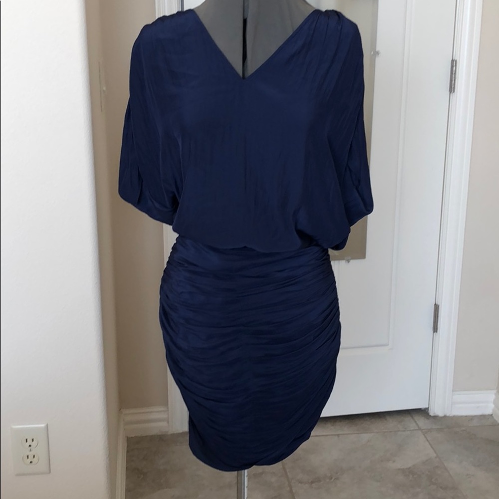 Navy polyester silk like dress